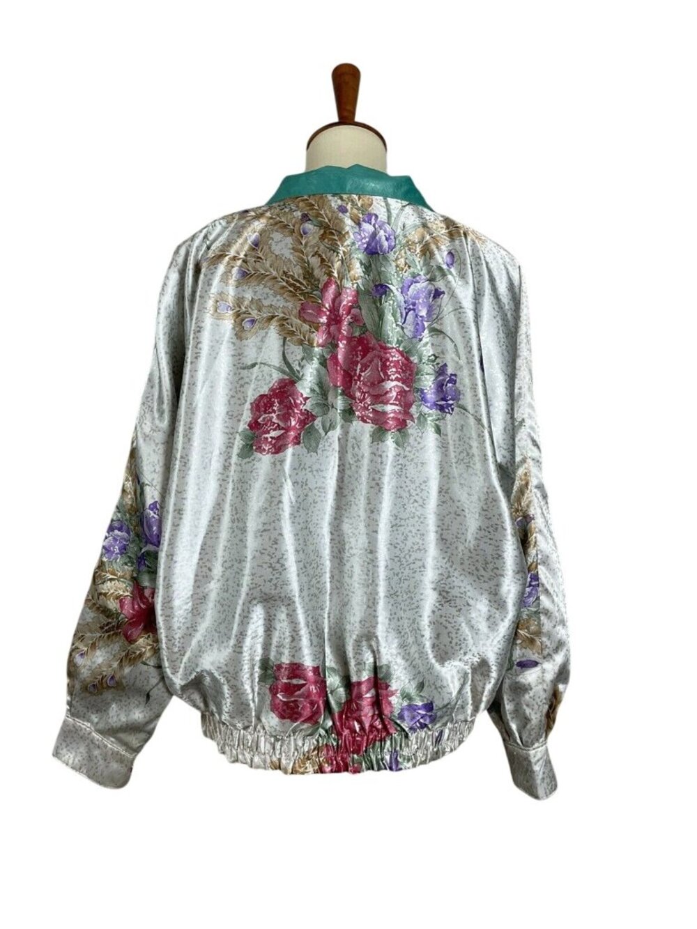 1980s Vintage La Phia Reversible Bomber Jacket Floral Womens Size ML Teal